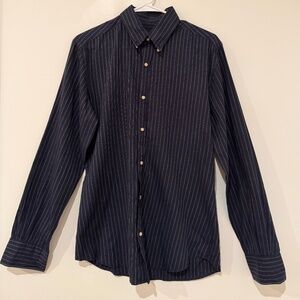 Massimo Dutti Shirt Mens M Blue Cotton Long Sleeve Button-Up Slim